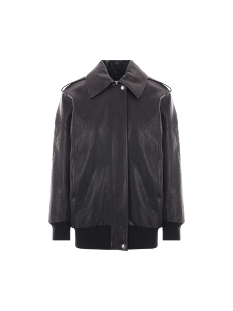 Leather Oversize Aviator Jacket-ALEXANDER MCQUEEN-JOHN JULIA