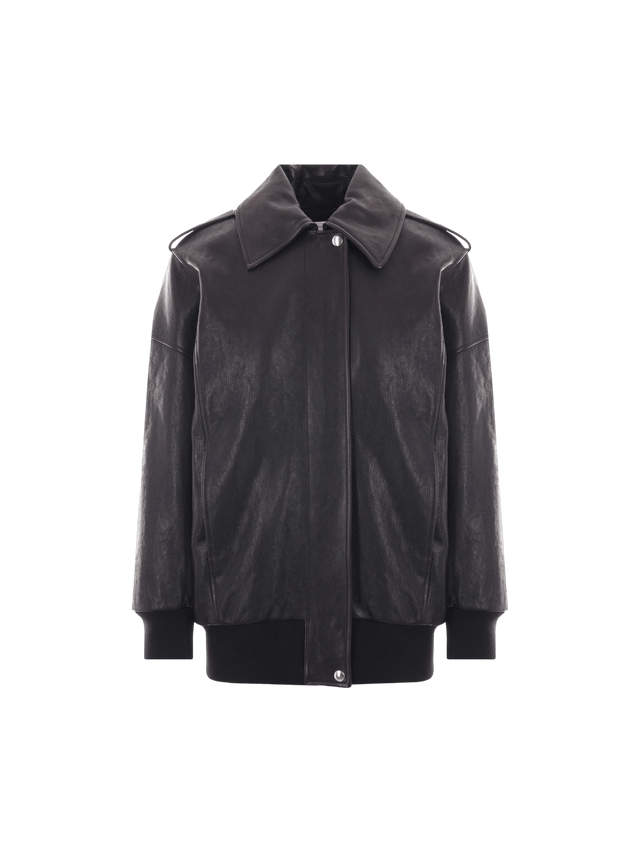 Leather Oversize Aviator Jacket-ALEXANDER MCQUEEN-JOHN JULIA