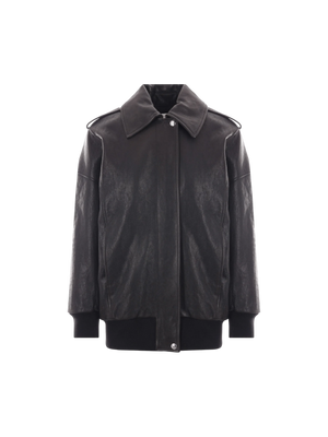 Leather Oversize Aviator Jacket-ALEXANDER MCQUEEN-JOHN JULIA