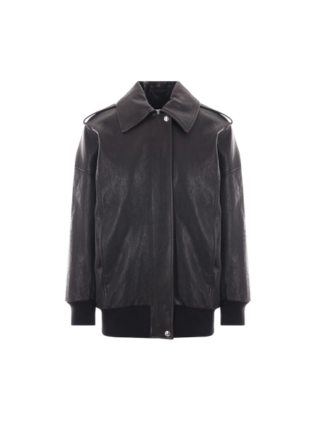 Leather Oversize Aviator Jacket-ALEXANDER MCQUEEN-JOHN JULIA