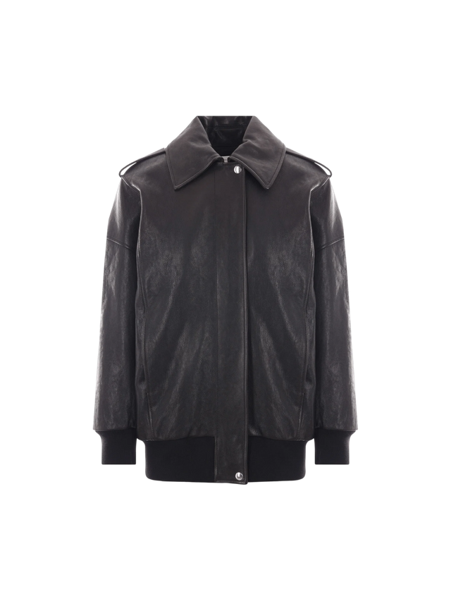 Leather Oversize Aviator Jacket-ALEXANDER MCQUEEN-JOHN JULIA