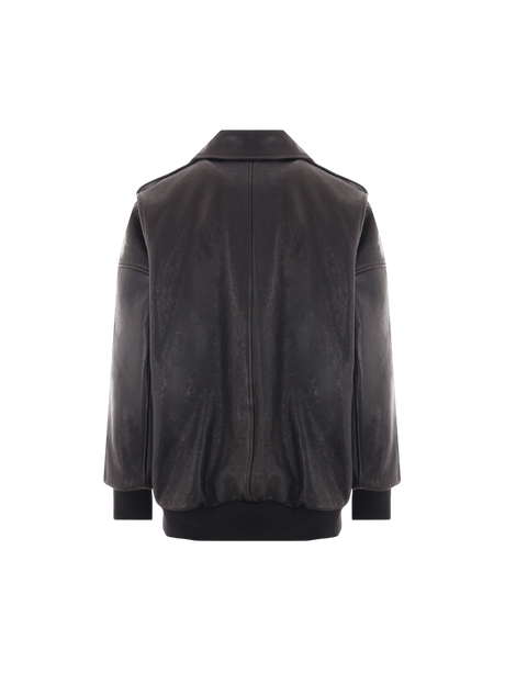 Leather Oversize Aviator Jacket-ALEXANDER MCQUEEN-JOHN JULIA