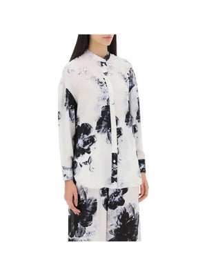 Orchid Maxi Shirt In Silk Crepe ALEXANDER MCQUEEN JOHN JULIA.