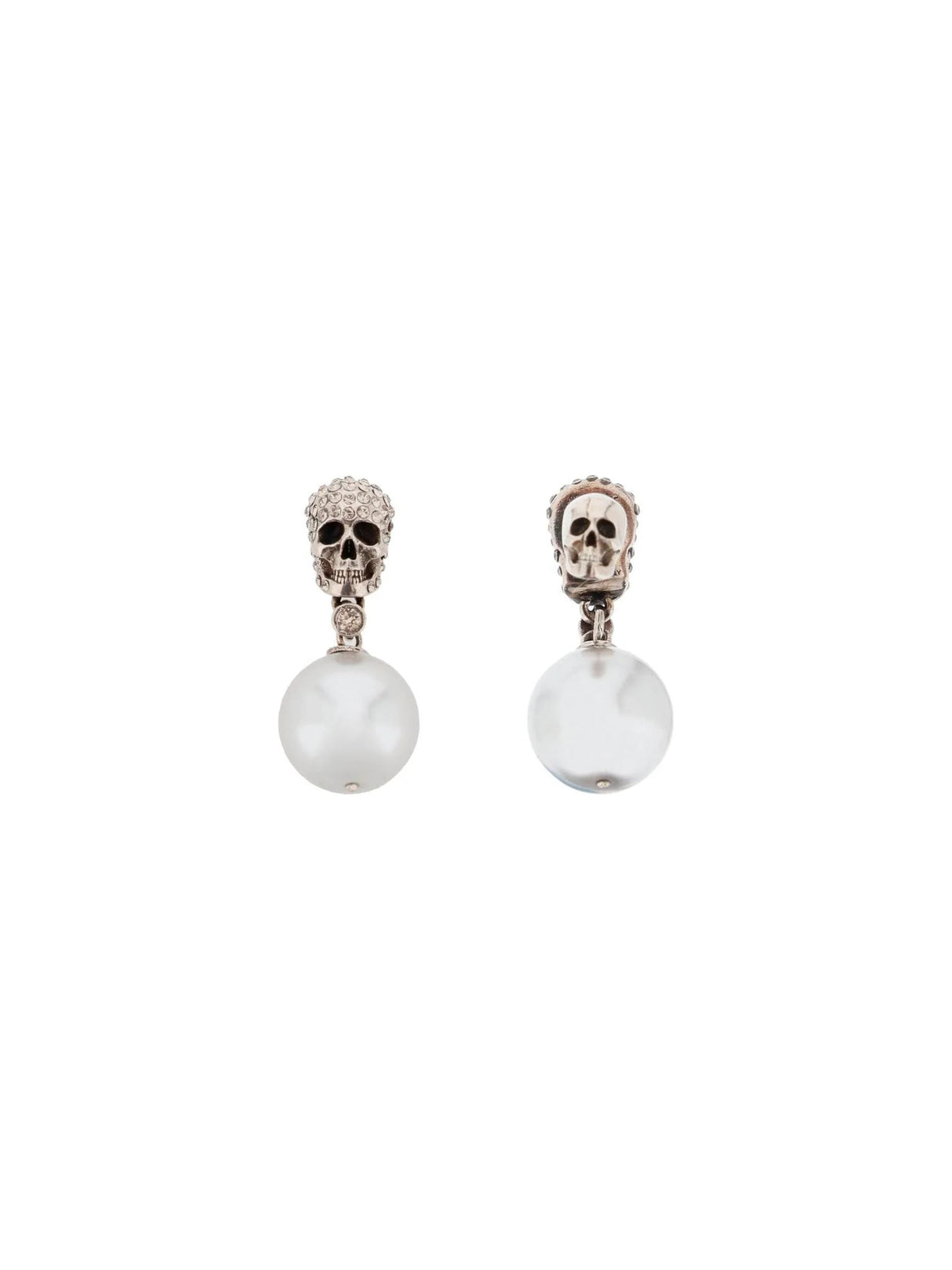 Pearl Skull Earrings With Crystal Pavé