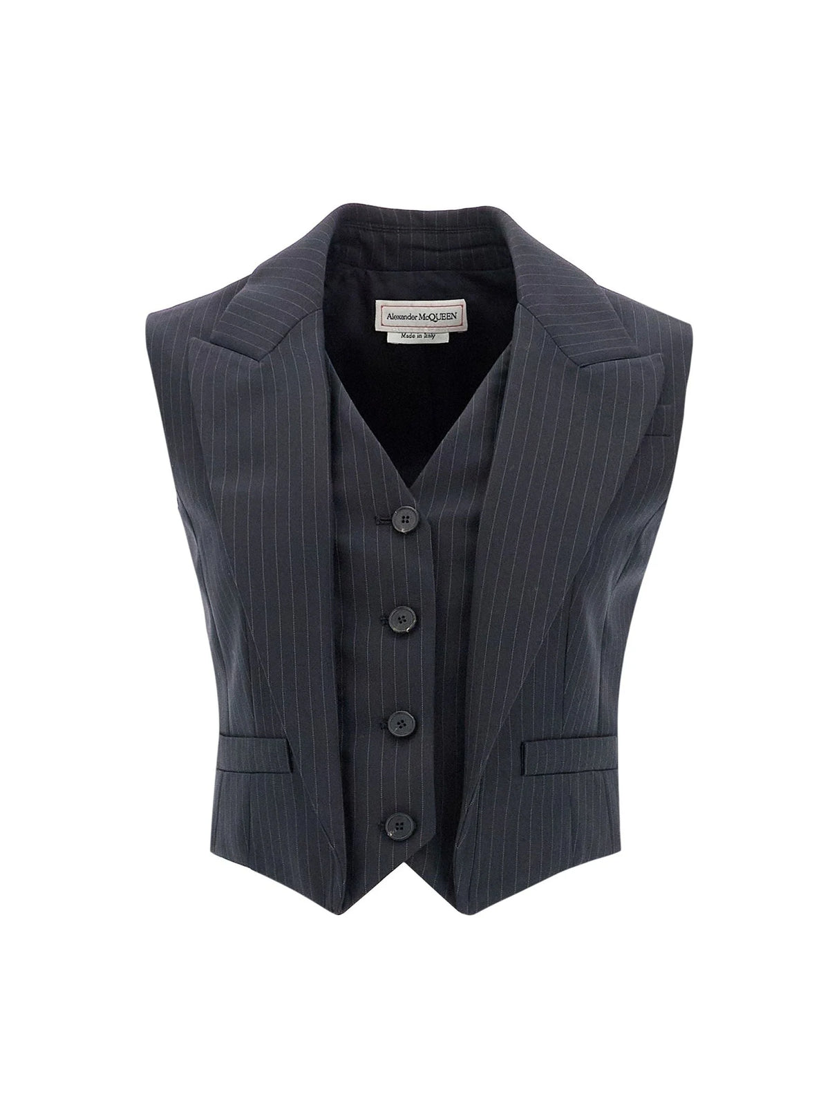 ALEXANDER MCQUEEN-Pinstriped Wool Twill Tailored Vest-JOHN JULIA