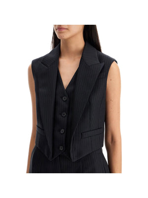 ALEXANDER MCQUEEN-Pinstriped Wool Twill Tailored Vest-JOHN JULIA