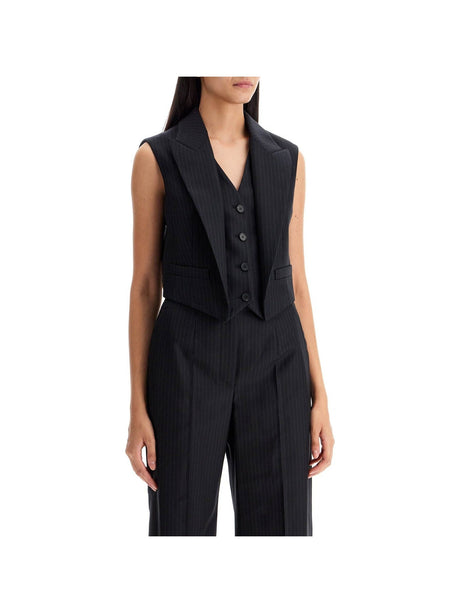 ALEXANDER MCQUEEN-Pinstriped Wool Twill Tailored Vest-JOHN JULIA