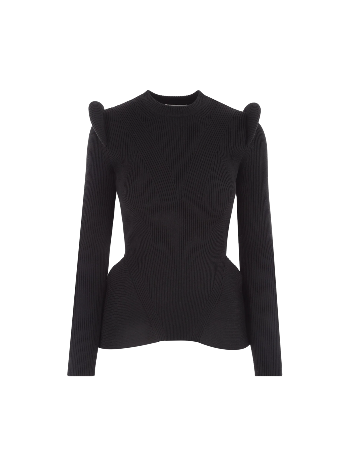 Ribbed Stretch Wool Peplum Sweater-ALEXANDER MCQUEEN-JOHN JULIA