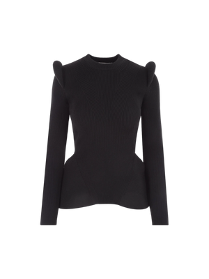 Ribbed Stretch Wool Peplum Sweater-ALEXANDER MCQUEEN-JOHN JULIA