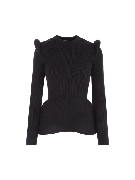 Ribbed Stretch Wool Peplum Sweater-ALEXANDER MCQUEEN-JOHN JULIA