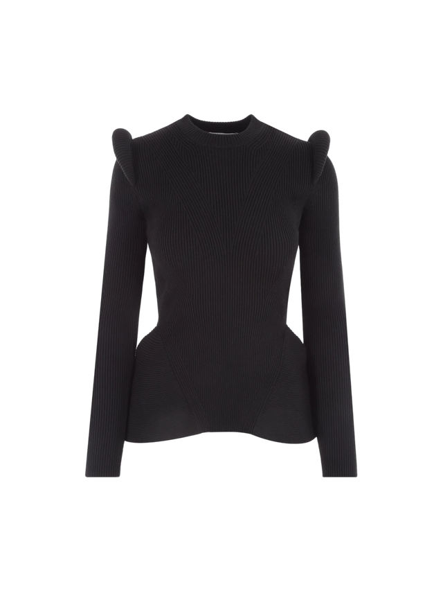 Ribbed Stretch Wool Peplum Sweater-ALEXANDER MCQUEEN-JOHN JULIA