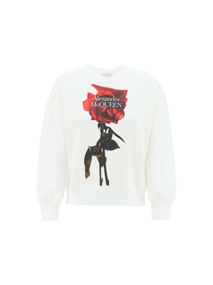 White Shadow Rose Cocoon Sleeve Sweatshirt ALEXANDER MCQUEEN JOHN JULIA.