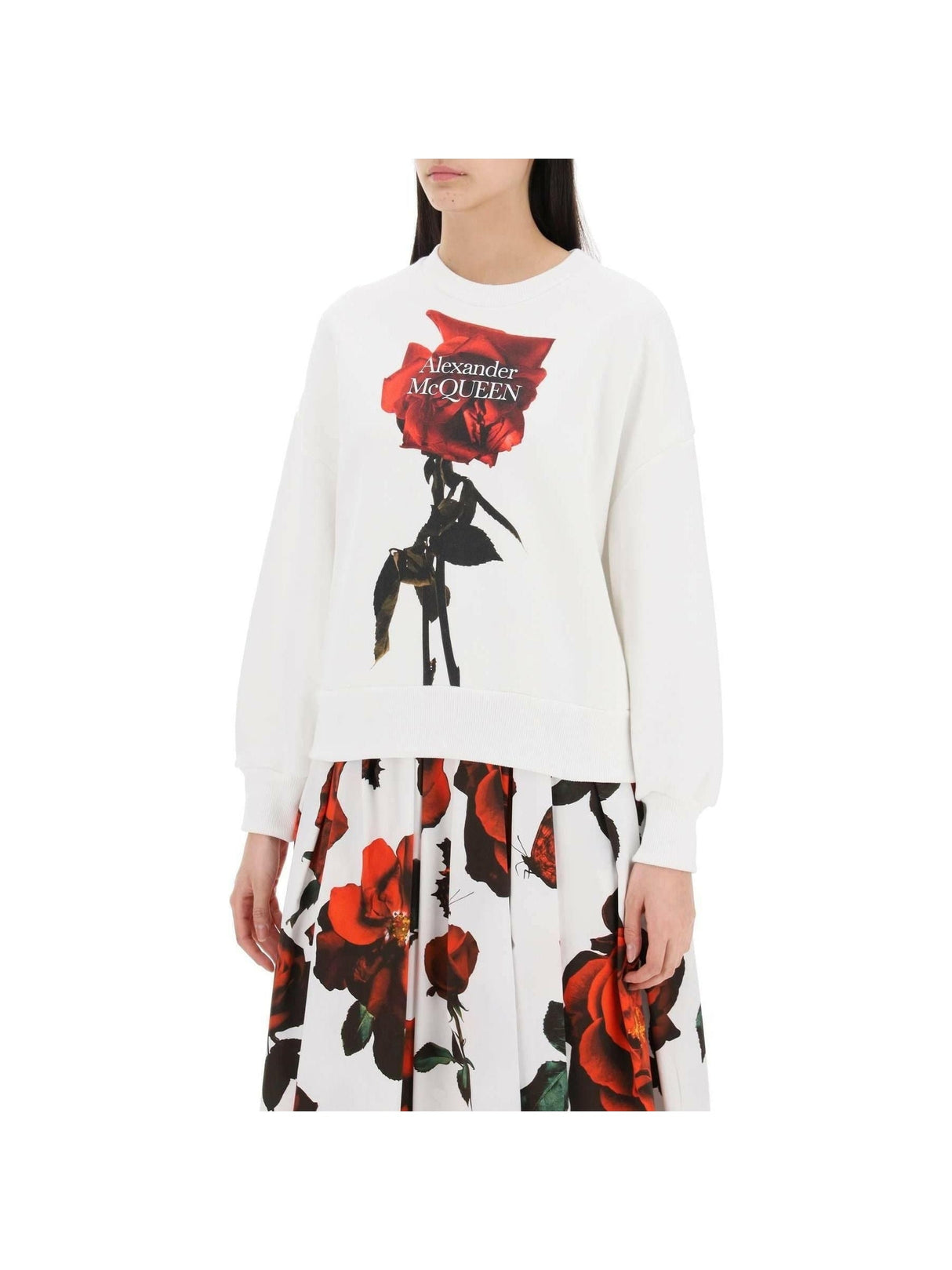 White Shadow Rose Cocoon Sleeve Sweatshirt ALEXANDER MCQUEEN JOHN JULIA.