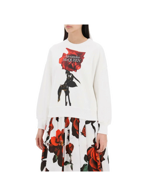 White Shadow Rose Cocoon Sleeve Sweatshirt ALEXANDER MCQUEEN JOHN JULIA.