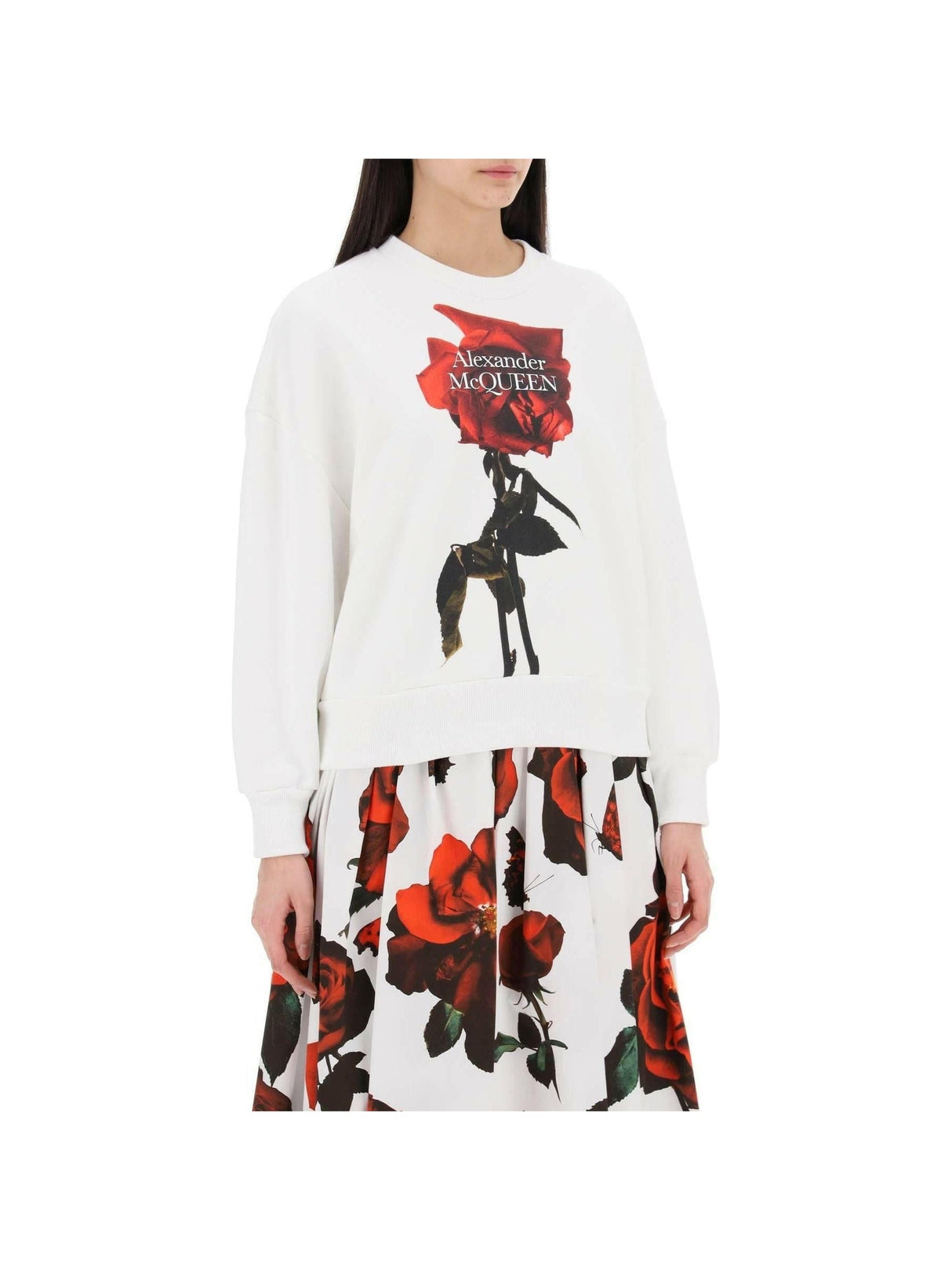 White Shadow Rose Cocoon Sleeve Sweatshirt ALEXANDER MCQUEEN JOHN JULIA.