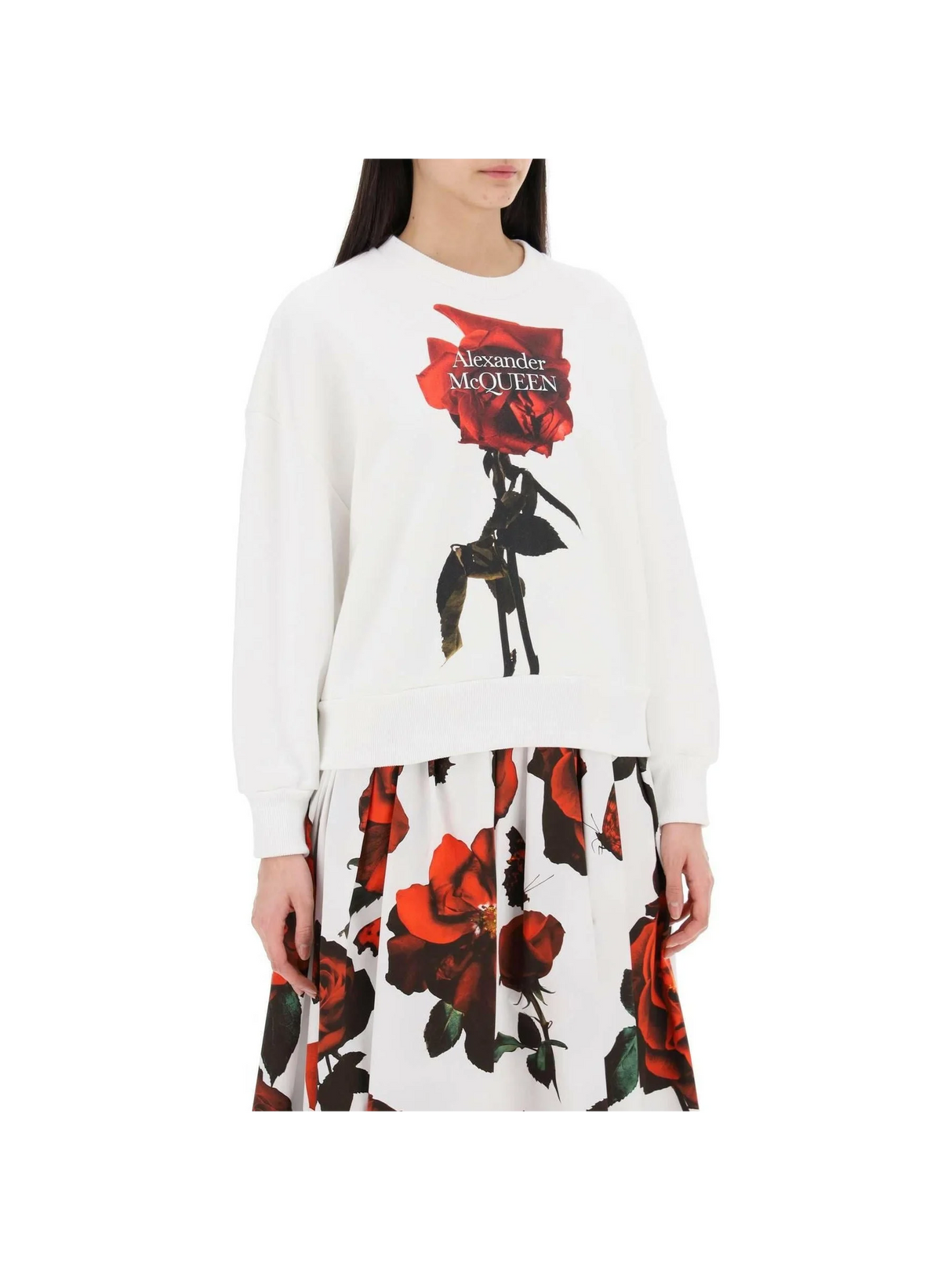 White Shadow Rose Cocoon Sleeve Sweatshirt ALEXANDER MCQUEEN JOHN JULIA.