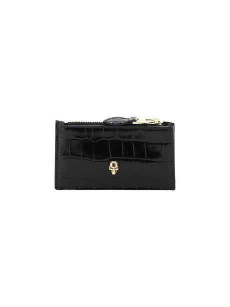 Skull Crocodile-Embossed Card Holder Pouch ALEXANDER MCQUEEN