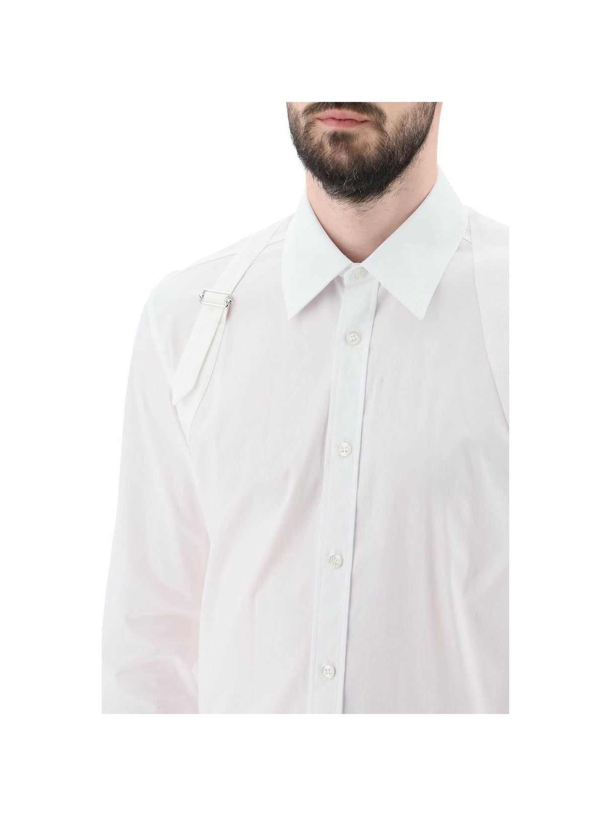 Stretch Cotton Harness Button-Up Shirt.