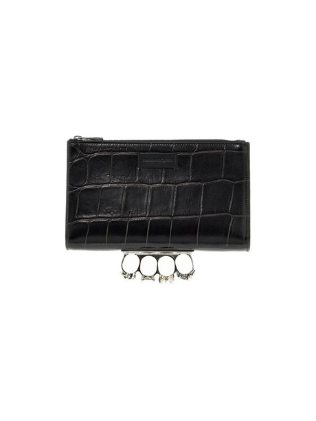 The Knuckle Small Croc Embossed Leather Zip Pouch.