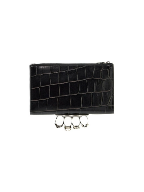 The Knuckle Small Croc Embossed Leather Zip Pouch.