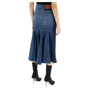 Washed Denim Midi Skirt ALEXANDER MCQUEEN JOHN JULIA.