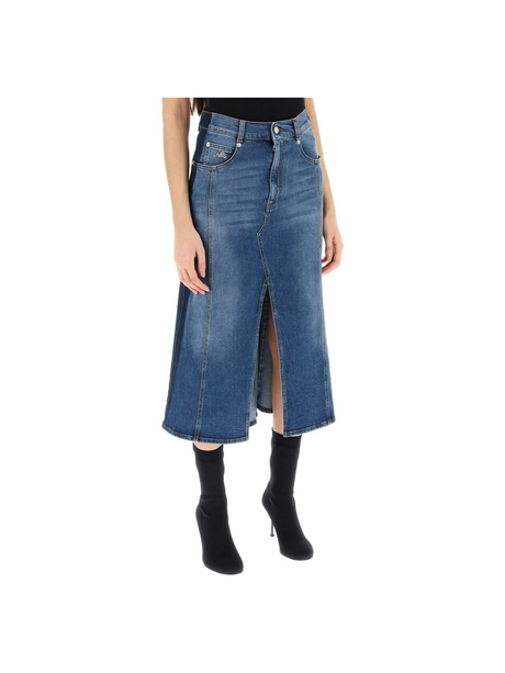 Washed Denim Midi Skirt ALEXANDER MCQUEEN JOHN JULIA.