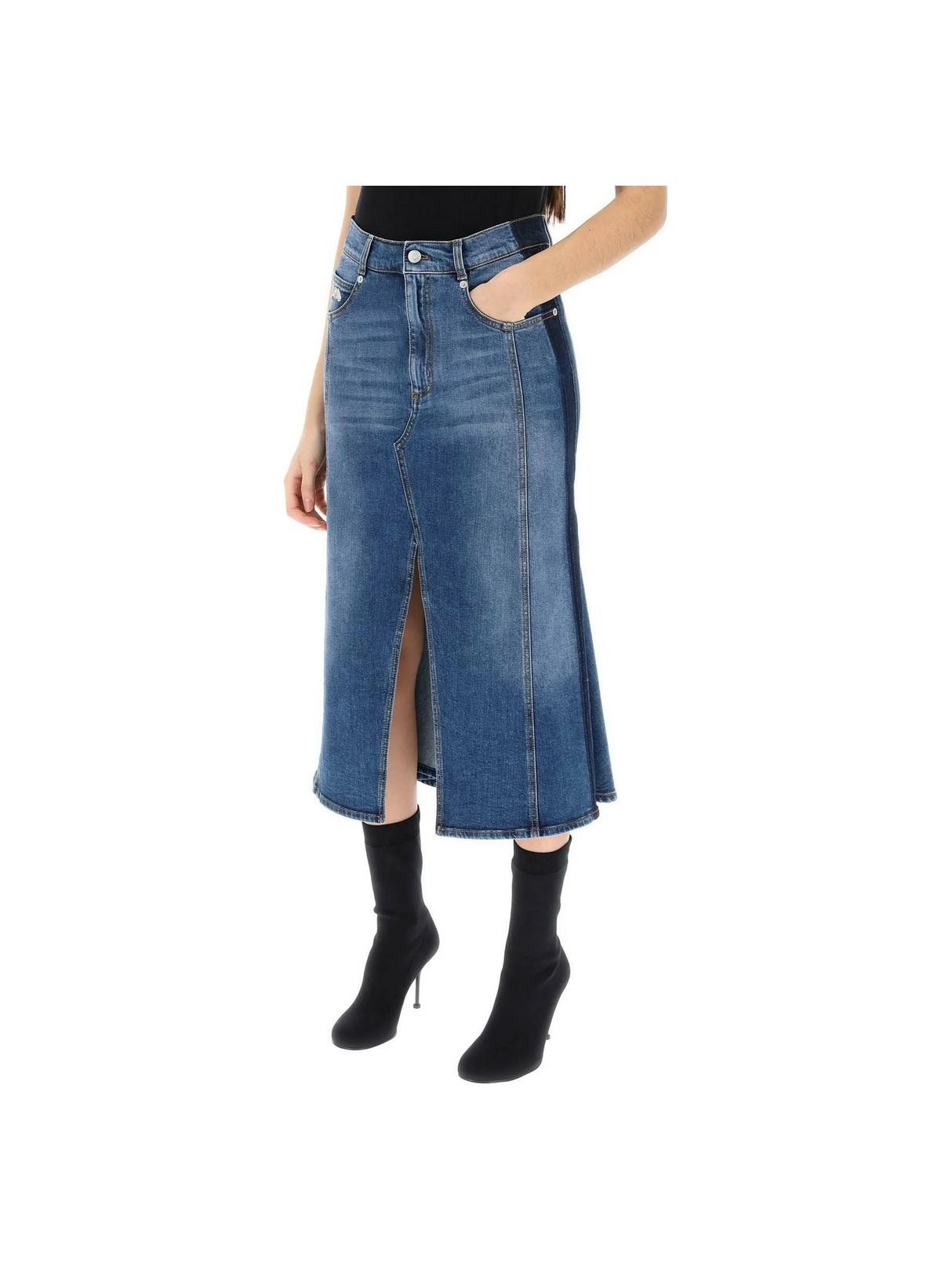 Washed Denim Midi Skirt ALEXANDER MCQUEEN JOHN JULIA.