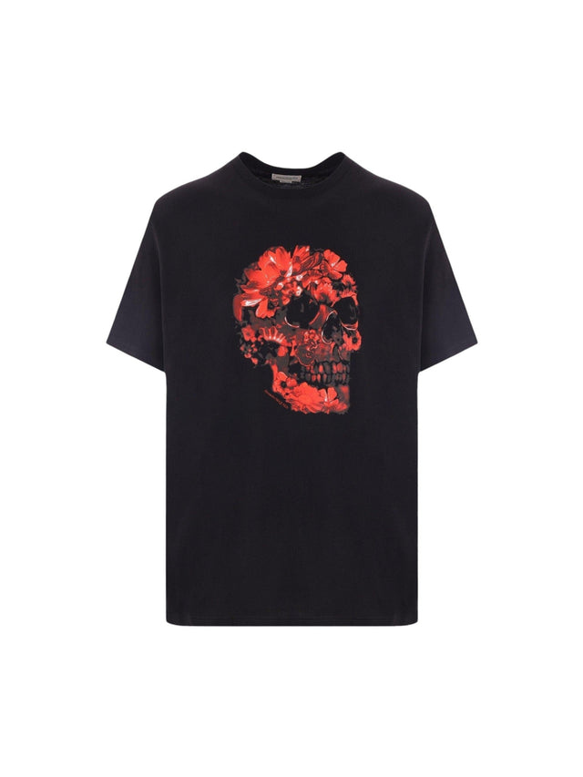 Wax Flower Skull Cotton T-shirt-ALEXANDER MCQUEEN-JOHN JULIA