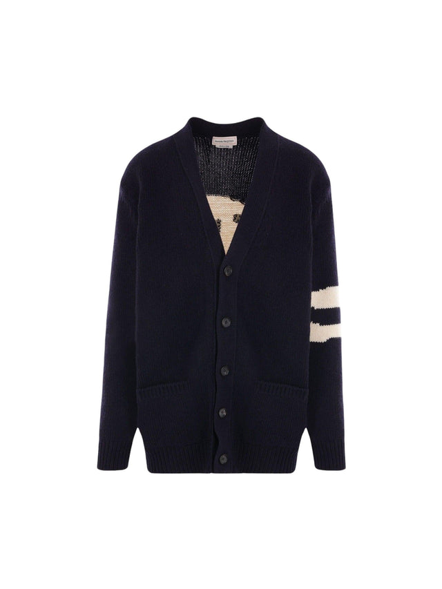 Wool and Cashmere Skull Intarsia Cardigan-ALEXANDER MCQUEEN-JOHN JULIA