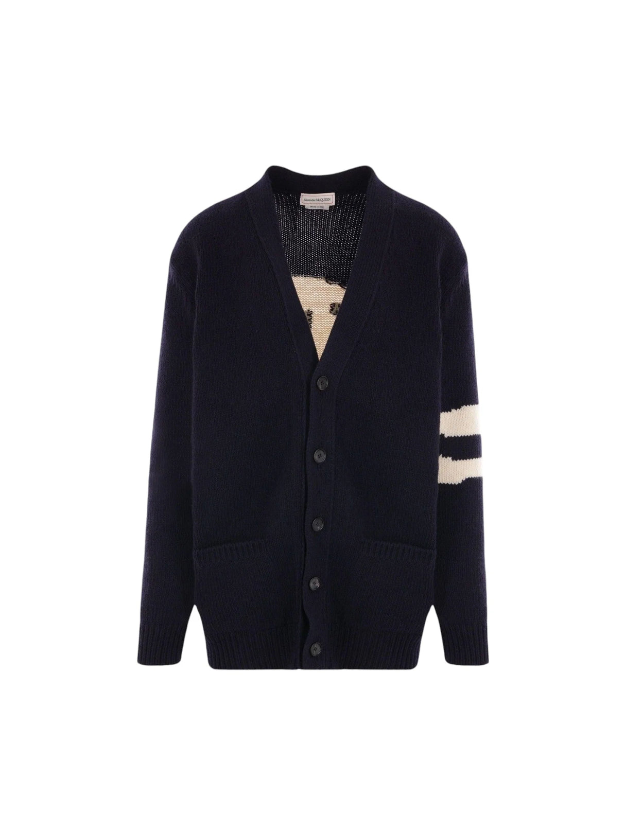 Wool and Cashmere Skull Intarsia Cardigan-ALEXANDER MCQUEEN-JOHN JULIA