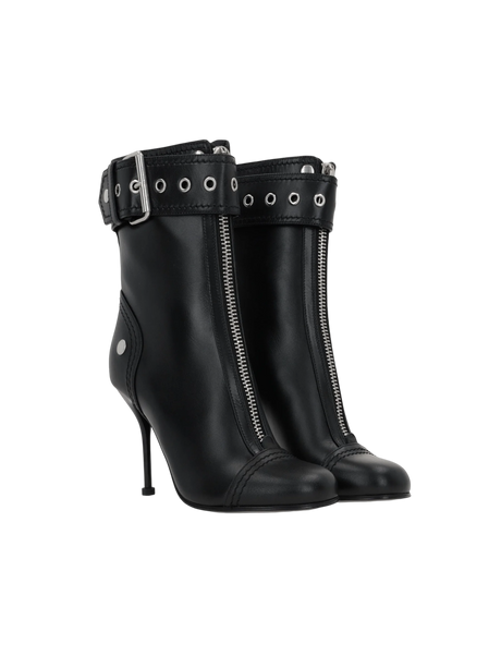 Zip-Detailed Smooth Leather Ankle Boots-ALEXANDER MCQUEEN-JOHN JULIA