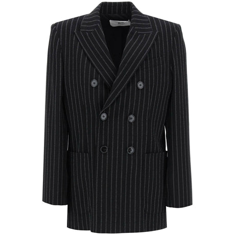 Black and Chalk Pinstriped Wool Crepe Double-Breasted Jacket AMI ALEXANDRE MATTIUSSI JOHN JULIA.