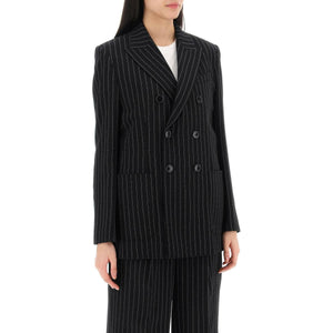 Black and Chalk Pinstriped Wool Crepe Double-Breasted Jacket AMI ALEXANDRE MATTIUSSI JOHN JULIA.