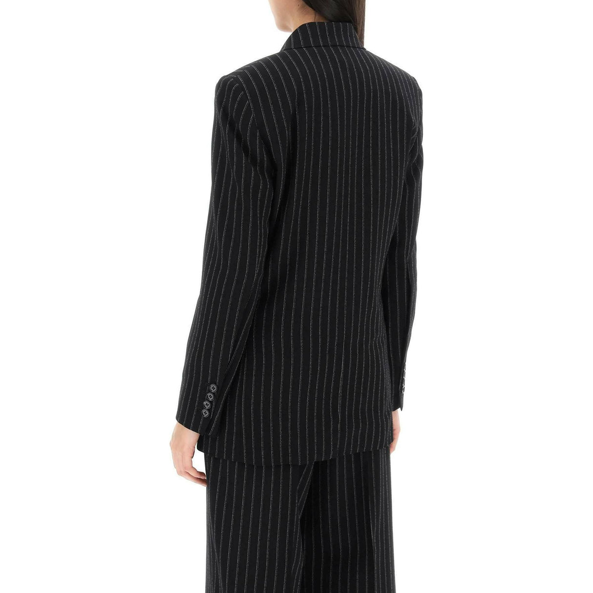 Black and Chalk Pinstriped Wool Crepe Double-Breasted Jacket AMI ALEXANDRE MATTIUSSI JOHN JULIA.