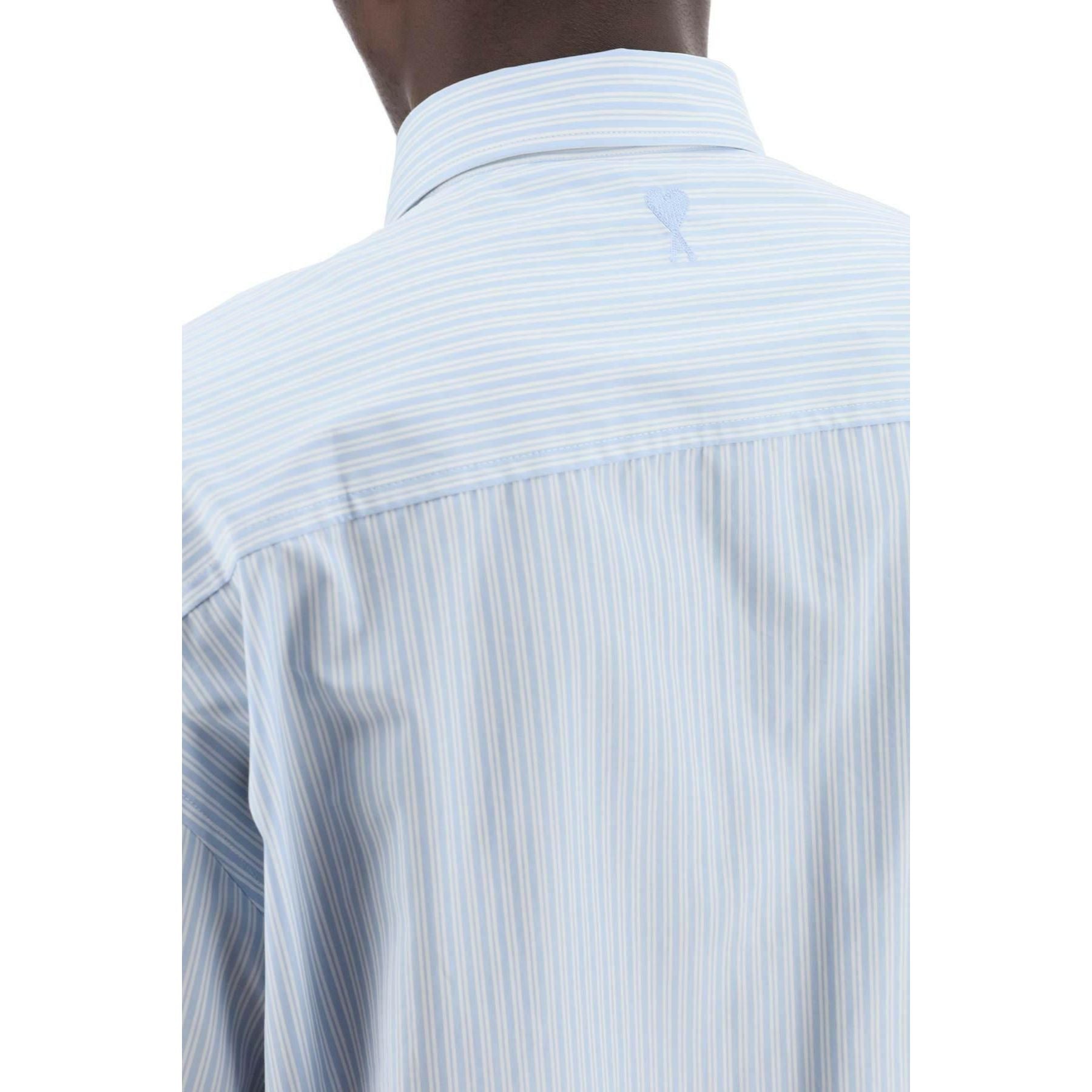 Chalk Blue Striped Boxy Cotton Fit Short-Sleeve Shirt AMI ALEXANDRE MATTIUSSI JOHN JULIA.