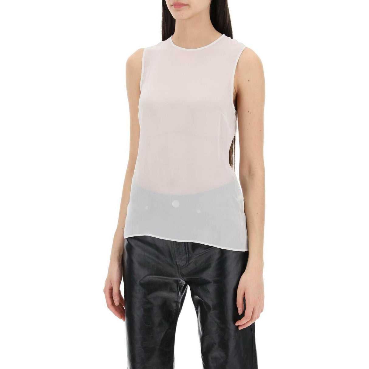 White Sheer Silk Sleeveless Silk Top AMI ALEXANDRE MATTIUSSI JOHN JULIA.