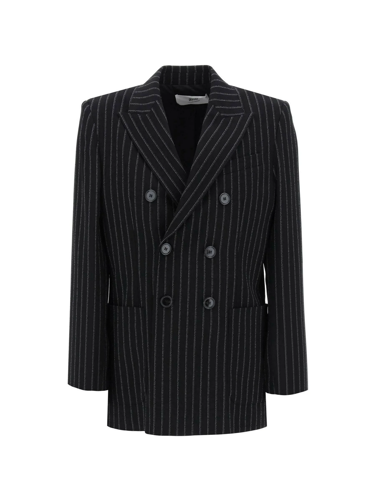 Black and Chalk Pinstriped Wool Crepe Double-Breasted Jacket AMI ALEXANDRE MATTIUSSI JOHN JULIA.