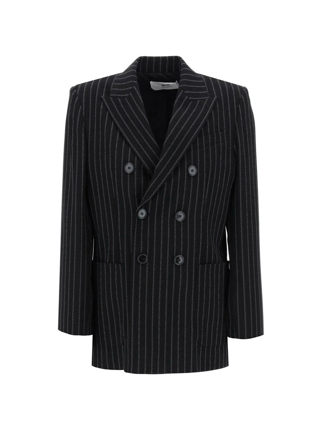 Black and Chalk Pinstriped Wool Crepe Double-Breasted Jacket AMI ALEXANDRE MATTIUSSI JOHN JULIA.