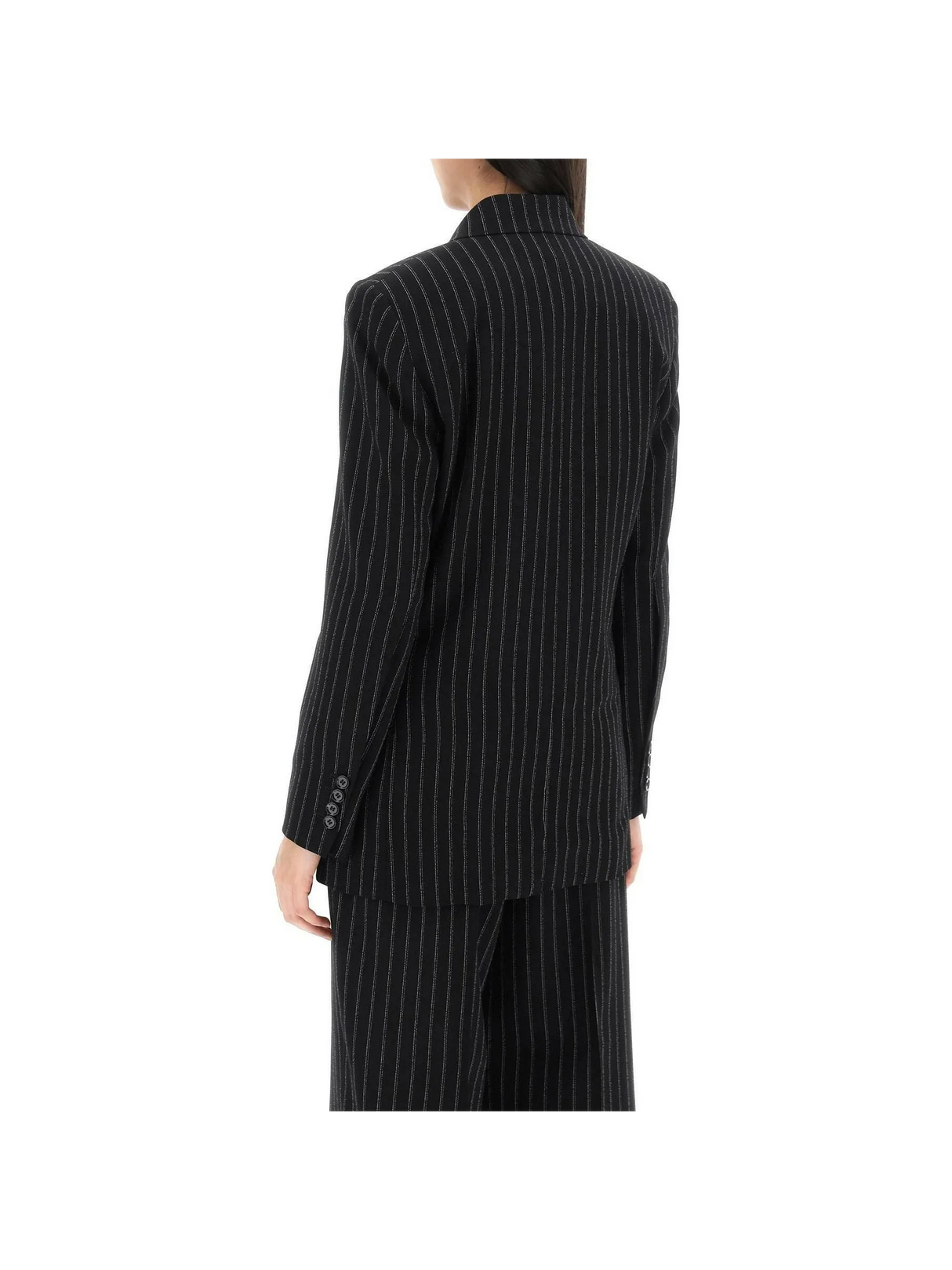 Black and Chalk Pinstriped Wool Crepe Double-Breasted Jacket AMI ALEXANDRE MATTIUSSI JOHN JULIA.