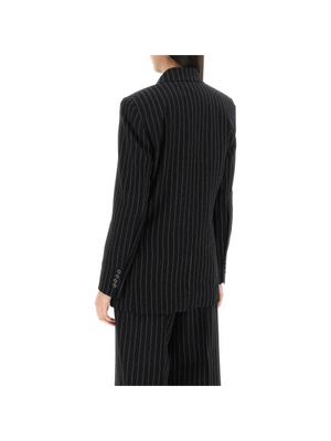 Black and Chalk Pinstriped Wool Crepe Double-Breasted Jacket AMI ALEXANDRE MATTIUSSI JOHN JULIA.