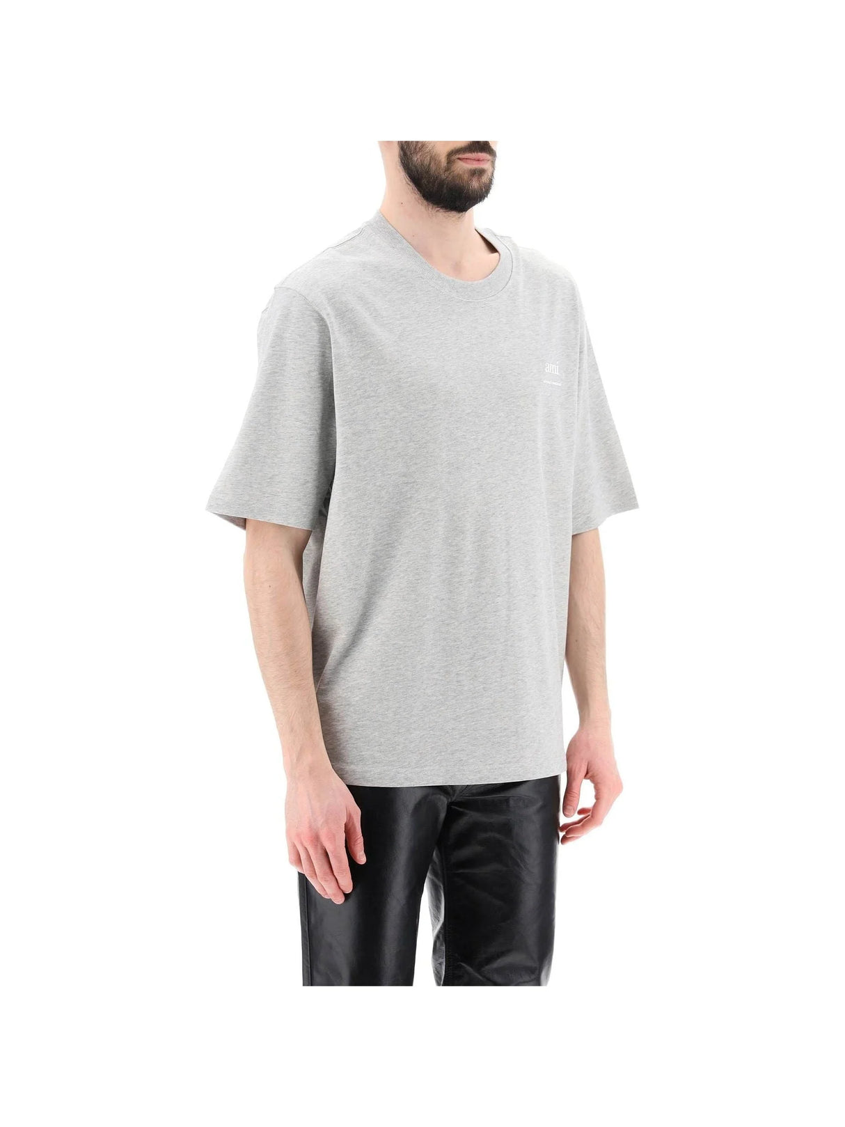 AMI PARIS-Organic Cotton T-Shirt Rubberized Logo-JOHN JULIA