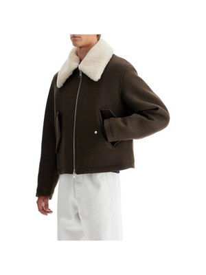 AMI ALEXANDRE MATIUSSI-Boxy Shearling Jacket With Collar -JOHN JULIA.