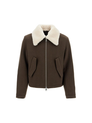 AMI ALEXANDRE MATIUSSI-Boxy Shearling Jacket With Collar -JOHN JULIA.