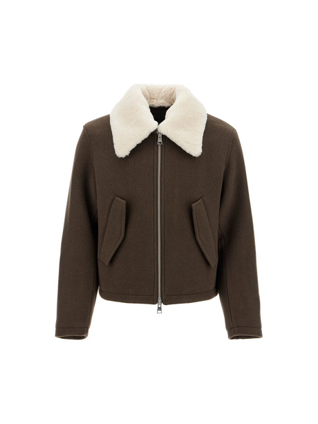 AMI ALEXANDRE MATIUSSI-Boxy Shearling Jacket With Collar -JOHN JULIA.