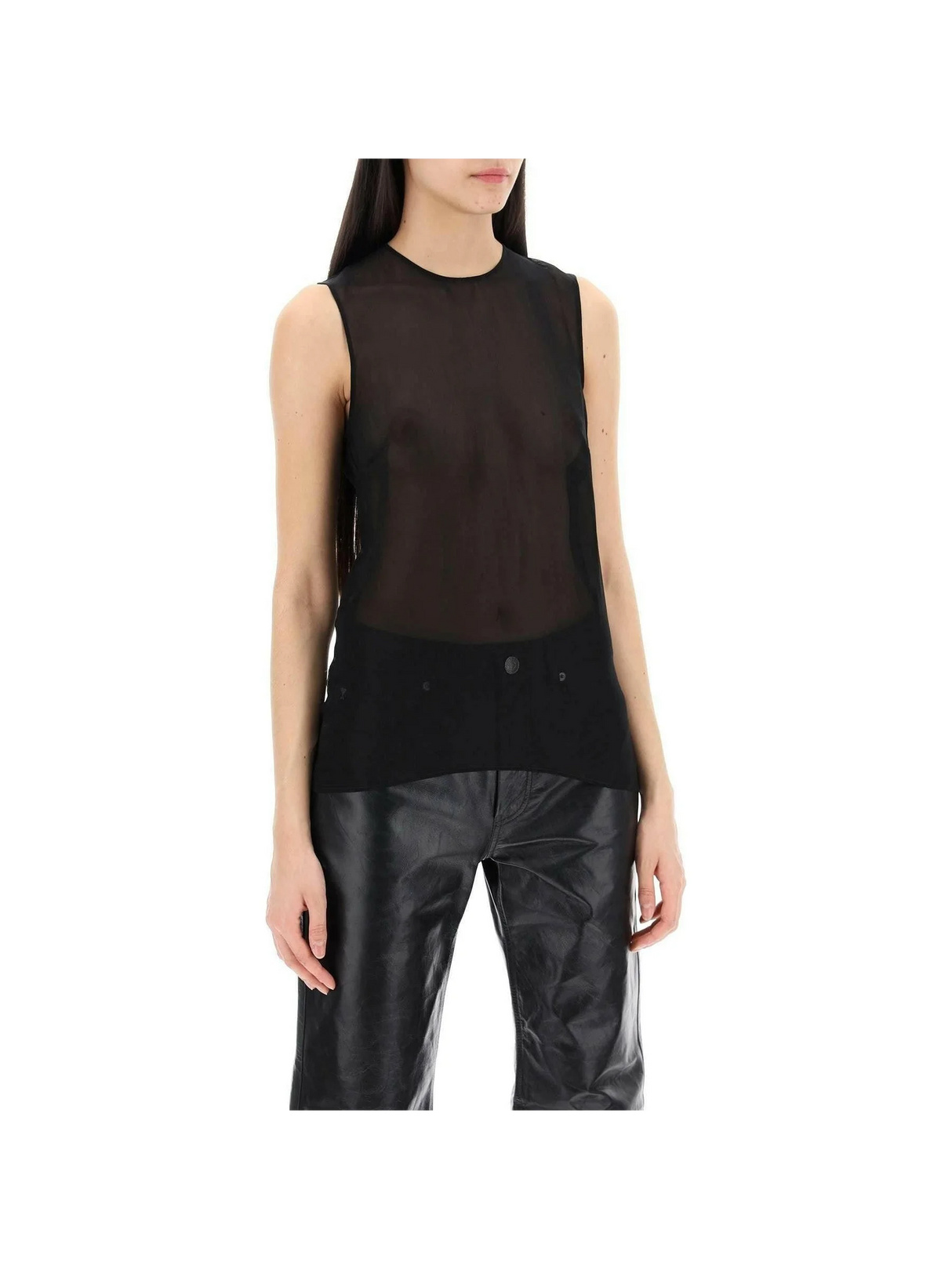 Black Sheer Silk Sleeveless Silk Top AMI ALEXANDRE MATTIUSSI JOHN JULIA.