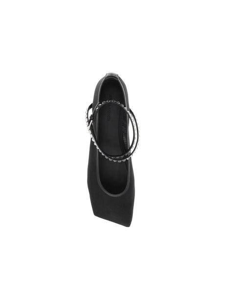 Ane Mesh Crystal Ankle-Strap Ballerina Flats.