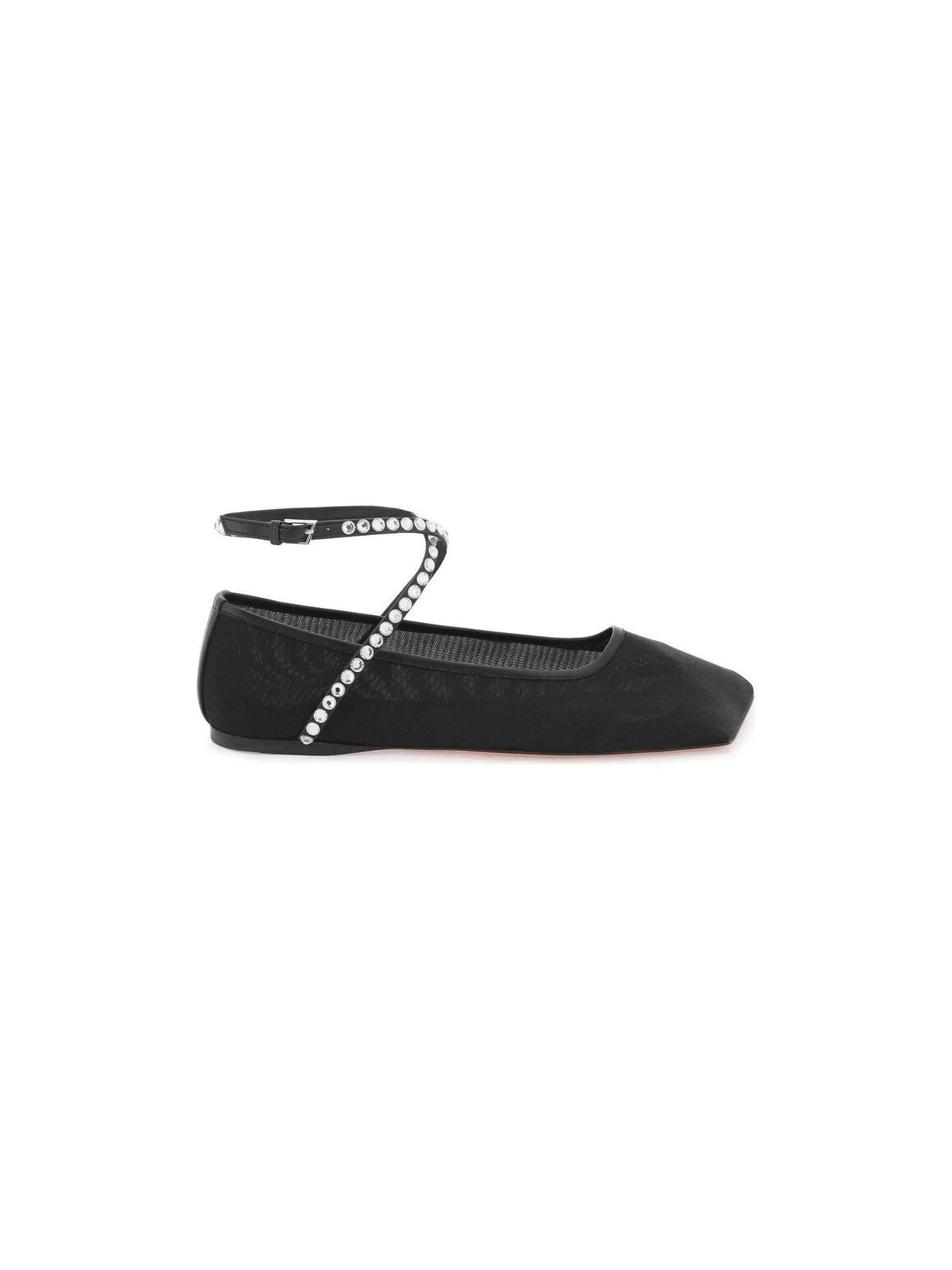 Ane Mesh Crystal Ankle-Strap Ballerina Flats.