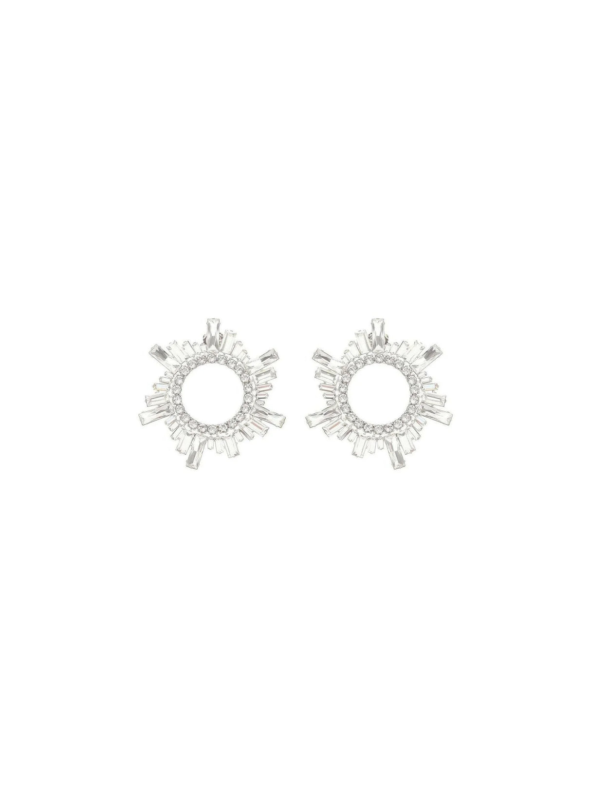 White Crystals Silver Base Begum Buckle Earrings AMINA MUADDI JOHN JULIA.