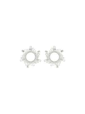 White Crystals Silver Base Begum Buckle Earrings AMINA MUADDI JOHN JULIA.