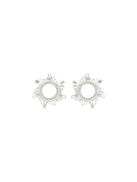 White Crystals Silver Base Begum Buckle Earrings AMINA MUADDI JOHN JULIA.